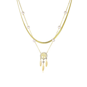 <span class=keywords><strong>Collana</strong></span> in acciaio inossidabile con catena a serpente a doppio strato <span class=keywords><strong>di</strong></span> ultima moda <span class=keywords><strong>collana</strong></span> <span class=keywords><strong>di</strong></span> perle con nappe <span class=keywords><strong>di</strong></span> <span class=keywords><strong>piume</strong></span> pendenti placcate in oro - Product Image 2