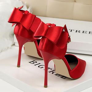 Sandales à talons aiguilles rouges d'été pour femmes, à enfiler, avec nœud papillon, à bride arrière, chaussures habillées pour femmes - Product Image 2