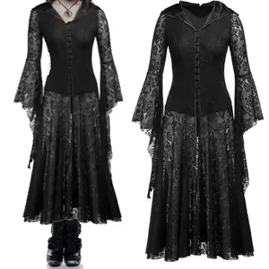 Ingrosso abito da sera Lolita lungo Vintage elegante Costume classico abito nero in pizzo gotico Lolita abito