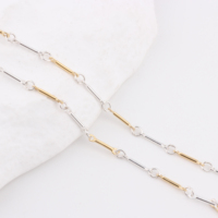 Rantai Link dan Batang Dua Warna Emas 14K Lapis/Perak S925 untuk Pembuatan Perhiasan Permanen DIY, Komponen Kalung dan Gelang