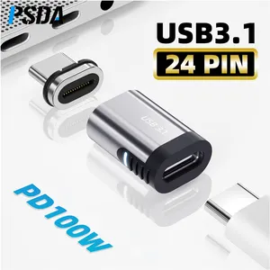 Adaptor magnetik PSDA OEM PD 100W, adaptor magnetik 24Pin USB3.1 pengisian cepat, konverter Data Tipe C Magnet USBC ke Tipe C untuk Macbook Pro