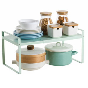 Extendable Tiered Kitchen Storage Rack Spun Green <b>Standing</b> Type Expandable Countertop Shelf For Condiment <b>Dish</b> Organization - Product Image 5