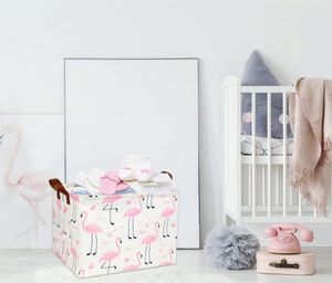 Flamingo Pink <b>Basket</b> Nursery Girl Baby Storage <b>Basket</b> Rectangular Cute Pattern Kids Toy Storage Bin Organizer Book <b>Shelf</b> <b>Basket</b> - Product Image 3