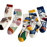 Chaussettes décontractées en polyester et coton respirant, motif peinture à l'huile, avec bordure en dentelle, pour homme et femme, usage quotidien printemps