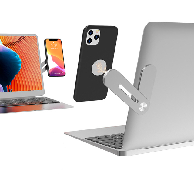 Portable Foldable Aluminum Alloy Laptop Stand with Magnetic Bracket for Macbook Matebook iPhone Samsung Cell Phones Use on Desk