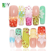 Lot de faux ongles en gel 3D à motifs floraux, peints à la main, longs et carrés, pour la vente en gros - Collection mondiale de mode