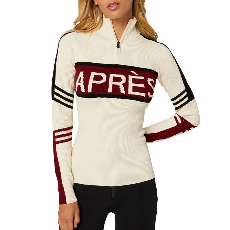 Wholesale Custom Soft Wool Blend Intarsia Women Sweater Golf Tennis Sporty Club 14GG Preppy Luxury Slim Fit Knitwear OEM Fall