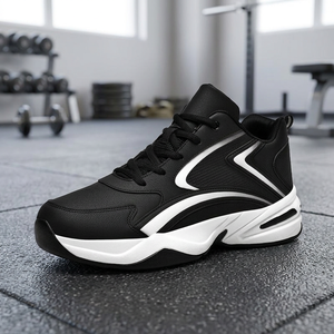 Chaussures de marche en cuir véritable blanc/noir grande taille pour hommes, baskets décontractées sur mesure avec logo, faible MOQ, vente en gros - Product Image 2