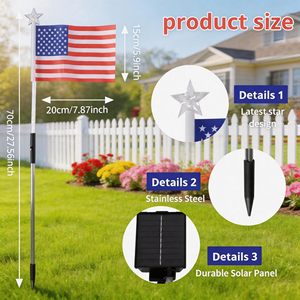 Lampe solaire à piquet drapeau américain, étanche, LED, luminaire patriotique <span class=keywords><strong>de</strong></span> jardin avec étoile en sommet pour le <span class=keywords><strong>4</strong></span> juillet, Jour <span class=keywords><strong>de</strong></span> l'Indépendance - Product Image 2