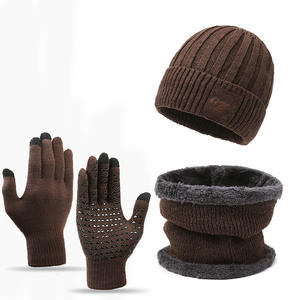 Ensemble de 3 pièces pour l'hiver : bonnet épais en tricot pour adultes, écharpe et <span class=keywords><strong>gants</strong></span> tactiles doublés en polaire pour hommes et femmes, accessoires - Product Image 2