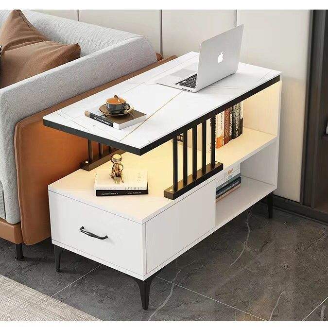 Armoire blanche + pieds noirs + plateau en verre or blanc