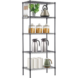 5 Tier kim loại lưu trữ Chrome giá kệ nhà bếp đựng thức ăn tiện ích Kệ hiển thị có thể điều chỉnh dây Chrome kệ - Product Image 1