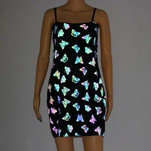 newest design summer nightclub hi vis iridescent reflective butterfly print casual pencil skirt dress clothing for women lady