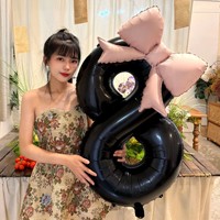 Ballon numérique noir de 40 pouces style arc pour décoration de fête d'anniversaire, accessoires de mise en scène simple pour fille
