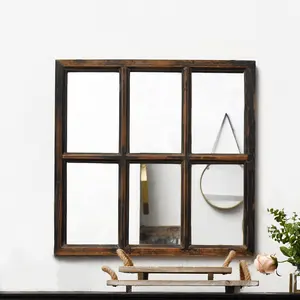 Miroir mural rustique en bois noir, décoration de style campagnard français