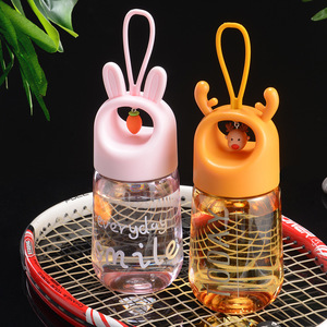 Korean Creative Children's Water Bottle With Cartoon Pendant And Handle Plastic Drinkware For Kids Portable Mug JF031 - Product Image 4