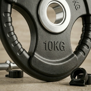 Disco per Bilanciere Rivestito in Gomma con Tre Fori per Sollevamento Pesi e Fitness - Product Image 2