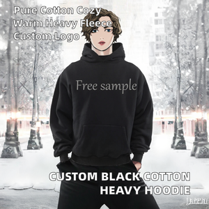Sudadera con capucha de forro polar grueso 100% algodón negro personalizada para hombre, teñido liso, antiencogimiento, muestra gratuita, con bolsillo canguro - Product Image 2