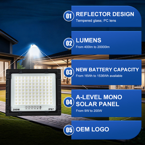 Lámpara Solar LED para Exteriores, Impermeable IP65, Iluminación de Jardín, <span class=keywords><strong>40w</strong></span> 60W 120w 200w 300w, con Certificados CE RoHS SHCET, de Fábrica OEM - Product Image 2