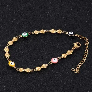 Gold Color Heart Hand <b>Chain</b> Women Enamel Eye Bracelet with 3mm <b>Extender</b> - Product Image 2