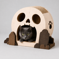 Maison pour chat en carton ondulé en forme de crâne, griffoir et tanière d'intérieur avec jouet à bille