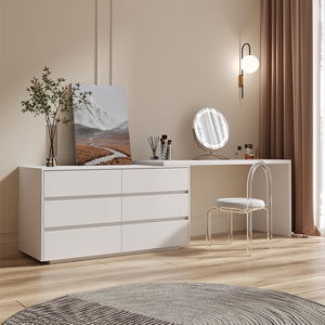 Table de maquillage moderne et minimaliste pour chambre à coucher, Design en bois massif avec fonction de rangement coiffeuse rétractable - Product Image 3