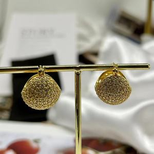 Golden <b>Sphere</b> Stud Earrings Micro Set Zircon Zinc Alloy Party Fashion Jewelry - Product Image 3