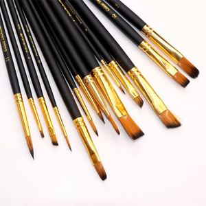 Hot Selling 15pcs Watercolor Painting Brush Set Round and Flat Nylon Hair with Wood Handle for Oil and Watercolor Art - Product Image 4