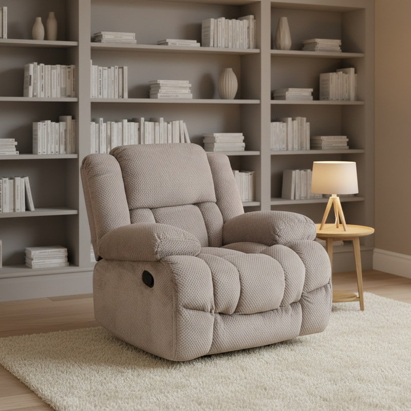 Modern Beige Fabric Recliner Sofa Single