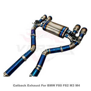 Sistema de escape Catback Vortex Luxury Titanium Valvetronic para F80 M3/F82 M4 S55 3.0L Twin Turbo con puntas cuádruples azules quemadas con corte en pie. - Product Image 5