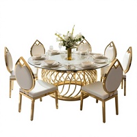 Table ovale en acier inoxydable pour restaurant commercial, finition électrolytique or titane, plateau en verre trempé, luxe, vente en gros usine