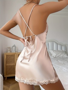 Nouvelle Robe de Nuit de Luxe pour Femme, en Dentelle et Satin, Col Halter, Dos Nu, Décolleté Plongeant, Chemise de Nuit en Soie - Product Image 5