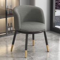 Chaise de salle à manger moderne en lin bleu clair avec accoudoirs incurvés, pieds en bois noir et finition dorée, rembourrée, écologique, pour appartement, maison, café, restaurant