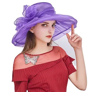 Vacation time outdoor wedding hat Kentucky Derby day party wide brim organza gauze church hat