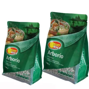 Stampato personalizzato 1kg 2kg 5kg Stand Up fondo piatto cerniera richiudibile sacchetto di plastica di riso vuoto per la vendita di imballaggi di grano di riso Basmati