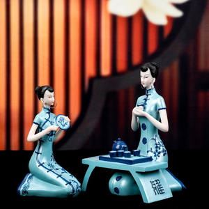 Rétro chinois cheongsam dame ornement créatif salon bibliothèque <span class=keywords><strong>Pokou</strong></span> étagère art décoration résine artisanat - Product Image 3