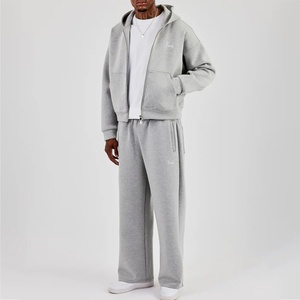 Conjunto de chándal para hombre personalizado, de mezcla de algodón de 400 g/m² de alto gramaje, forro polar gris jaspeado, corte holgado y pierna ancha, en blanco, al por mayor - Product Image 1