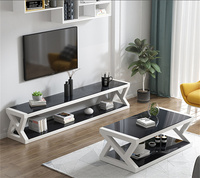 YQ FOREVER Ensemble de 2 meubles de salon en verre trempé, meuble TV, table basse, meuble de rangement