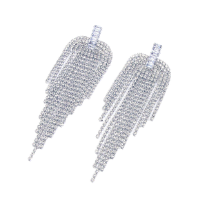 Boucles d'oreilles pendantes en argent sterling 925 pour femmes, avec cristaux exagérés, franges et strass, longues, accessoires de mode, vente en gros - Product Image 1