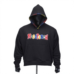 Sudadera con Capucha Personalizada al por Mayor, Bordada en Chenilla, Color Sólido, para Hombre, Negra, 100% Algodón, Felpa, Corte Regular, Informal, Invierno - Product Image 1
