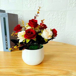 Bonsái de Rosas Artificiales, Flores Artificiales, 10 Piezas, Incluye Maceta de Tela y Plástico, para Decoración del Hogar, AliExpress - Product Image 3