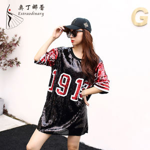 Le donne di Stile <span class=keywords><strong>Punk</strong></span> Paillettes Maglietta Del Vestito di Estate Del Vestito Allentato <span class=keywords><strong>T</strong></span> Shirt Nero delle Parti Superiori per Le Donne - Product Image 3