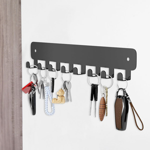 Wall Mounted <b>Hook</b> Rack <b>Black</b> Rectangle 8 <b>Hooks</b> Durable Key Organizer Entryway Storage - Product Image 1