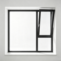 Ventana Abatible y Giratoria de Aluminio con Rotura de Puente Térmico, Negra, de Fábrica, con Vidrio Grande Fijo, Apertura Interior, para Pared Exterior de Villa