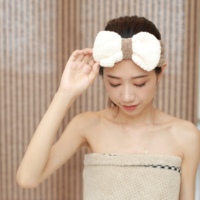 Mignon Bandeau Coréen en Tissu Éponge avec Nœud pour Femme, Accessoire Capillaire Doux et Moelleux pour Spa, Lavage du Visage et Soins de la Peau