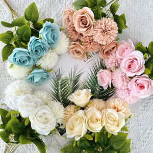 Fleur artificielle en soie Meifeng, rose et chrysanthème, pour décoration de mariage et d'intérieur, combinaison de 7 têtes - Product Image 1