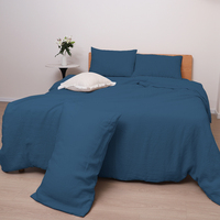 Juego de Funda Nórdica de Lino Francés, 3 Piezas, 100% Lino, 14S, 165 g/m², Lavado, Transpirable, Suave, Natural, Arrugado, Color Azul Oscuro
