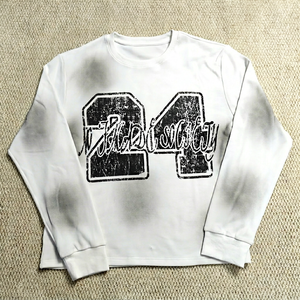 Camiseta Oversize de Algodón 100% con Estampado DTG Gráfico Vintage, Efecto Desgastado y Lavado, Tejido Waffle Térmico Largo, Estilo Streetwear con Etiqueta Personalizada - Product Image 1