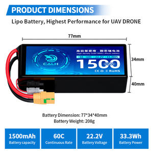 Batería FPV Personalizada CALH 6S 22.2v 1500mAh 1800mAh 2000mAh 3000mAh de Alta Velocidad 60C Lipo para Drones UAV - Product Image 2