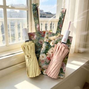 Three-Fold Automatic Uv With Digital Printing Oil Painting Retro Design for Rain Sun Travel <b>Umbrella</b> Promotion - Product Image 4